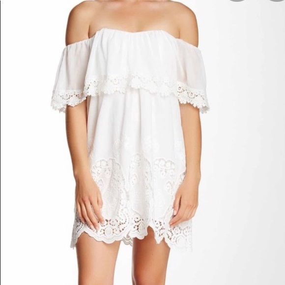 white off shoulder t shirt dress Marisol Off Shoulder Boucle Mini Dress - Ivory